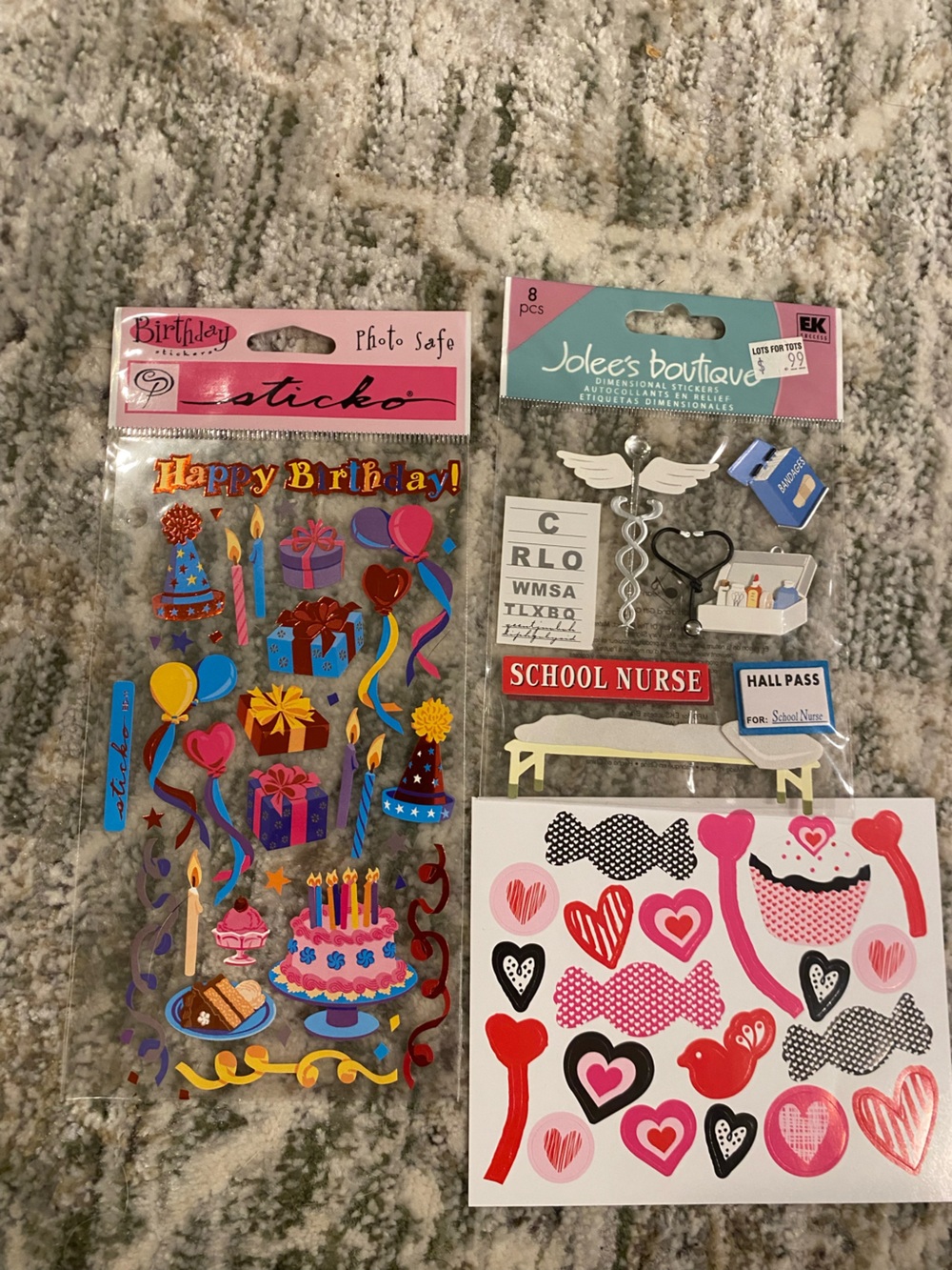 Pink & Multicolor Birthday Sticker Sheet plus nurse sticker sheet